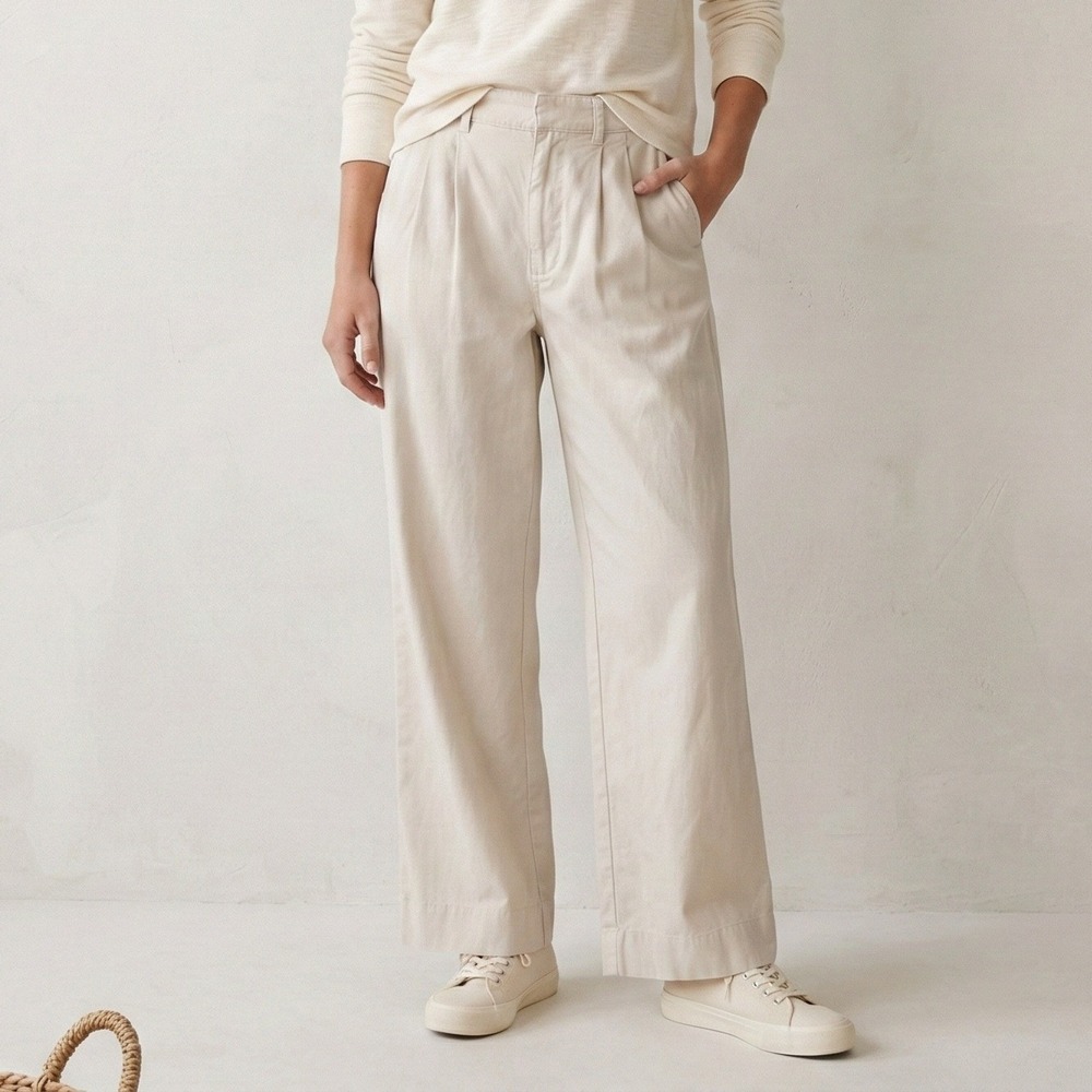 Abercrombie‎ & Fitch Sloane Tailored Pant Womens XS Long Cream Lyocell Pleated